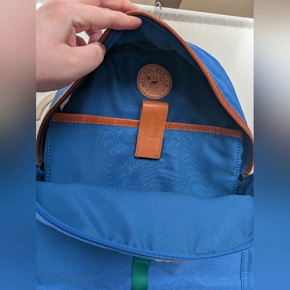 Will Leather Goods Colorblock Blue Leather Accent Backpack